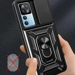 Telefontok Xiaomi 12T - Tech-Protect Camshield - fekete szilikon tok, kitámasztó ujjgyűrűvel, csúsztatható kameravédővel-6