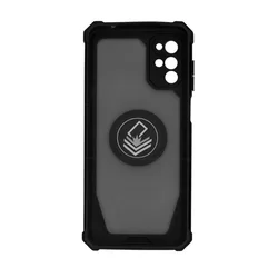 Telefontok Motorola Moto G22 - Grip Defender - fekete szilikon keretes gyűrűs, kitámasztható, ütésálló áttetsző műanyag tok-1