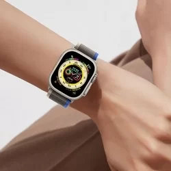Apple Watch Series 4/5/6/7/8/9/Ultra/SE (42/44/45/49 mm) okosóra szíj - TECH-PROTECT Nylon bézs szövet szíj-1