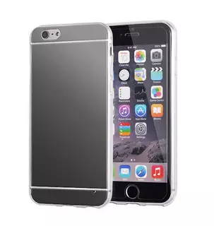 Telefontok iPhone 7 Plus / 8 Plus - fekete tükrös szilikon hátlap tok (Apple logónál kivágott)