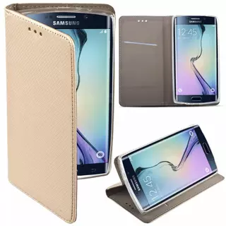 Telefontok Samsung Galaxy J4 Plus 2018 - arany mágneses átlátszó szilikon keretes könyvtok
