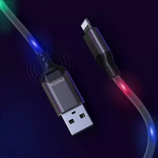LED adatkábel: Proda Leiyin Series PD-B14i Sound-aktivált LED USB / Lightning kábel 2.1A 1M fekete
