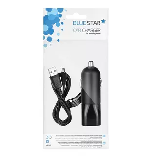 Autós töltő BlueStar fekete szivartöltőfej 2A + fekete micro USB kábel