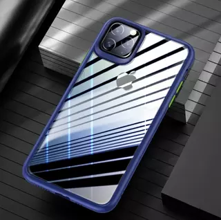 Telefontok iPhone 11 PRO MAX - USAMS átlátszó plexi tok kék szilikon kerettel