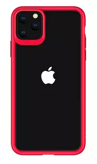 Telefontok iPhone 11 PRO MAX - USAMS átlátszó plexi tok piros szilikon kerettel