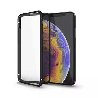 Telefontok Samsung Galaxy A10 - Magnetic fekete, mágneses fém keretes tok, átlátszó üveg hátlappal