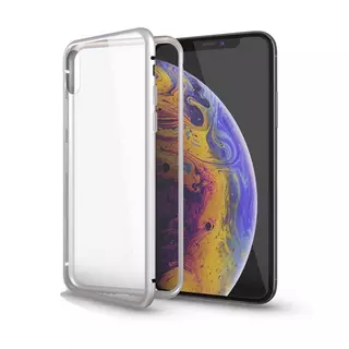 Telefontok iPhone 7 / 8 / SE 2020 - Magnetic ezüst, mágneses fém keretes tok, átlátszó üveg hátlappal