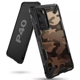Telefontok Huawei P40 - Ringke Fusion X fekete terepmintás ütésálló tok