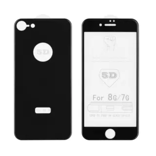 Üvegfólia iPhone 7 / 8 - 5D elő- és hátlapi fekete keretes üvegfólia