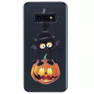 Telefontok Samsung Galaxy S10e - Fekete macska mintás átlátszó szilikon hátlaptok