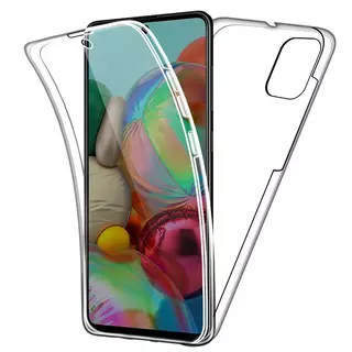 Telefontok Samsung Galaxy A71 - átlátszó szilikon előlap + plexi hátlap tok 360 fokos