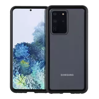 Telefontok Samsung Galaxy S20 Ultra - mágnesesen záródó hátlaptok, fekete fém kerettel és átlátszó üveg hátlappal