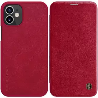 Telefontok iPhone 12 mini - Nillkin Qin Kihajtható bőr tok piros