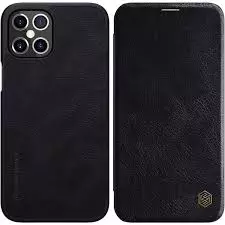 Telefontok iPhone 12 Pro Max - Nillkin Qin Kihajtható bőr tok fekete