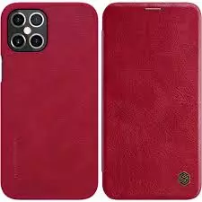 Telefontok iPhone 12 Pro Max - Nillkin Qin Kihajtható bőr tok piros