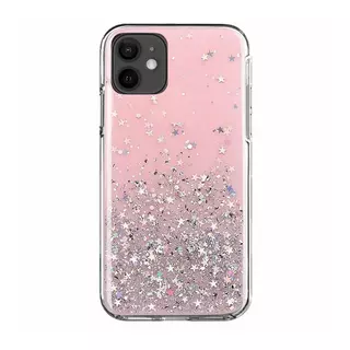 Telefontok iPhone 12 - Átlátszó pink csillámos szilikon hátlaptok