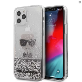 Telefontok iPhone 12 - Karl Lagerfeld Liquid Glitter Iconic átlátszó/ezüst hátlap tok