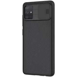 Telefontok Samsung Galaxy A71 - Nillkin csúsztatható kameravédős fekete hátlap tok