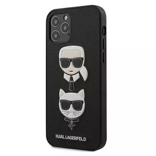 Telefontok iPhone 12 Pro - Karl Lagerfeld Saffiano Ikonik Karl&Choupette Head fekete hátlap tok