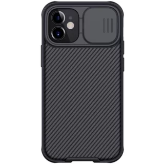 Telefontok iPhone 12 mini - Nillkin csúsztatható kameravédős fekete hátlap tok