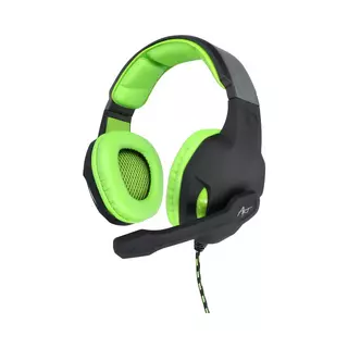 Headset: ART Lizard - fekete/zöld fejhallgató mikrofonnal (vezetékes: Jack+2x Jack adapter)