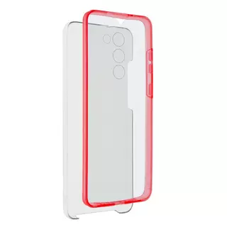 Telefontok Samsung Galaxy S21 - átlátszó piros keretes szilikon előlap + plexi hátlapi tok 360°