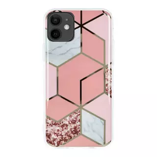 Telefontok iPhone 12 mini - COSMO Marble d2 - Pink mintás műanyag hátlap tok, szilikon kerettel