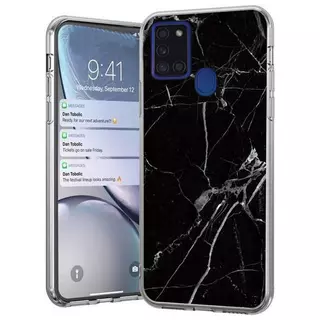 Telefontok Samsung Galaxy A21s - fekete márvány mintás, szilikon hátlaptok