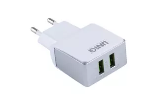 Töltő: UNIQ - 2USB portos fehér hálózati gyors töltőfej 2,4A + USB / Type-C (USB-C) adatkábel (1m)