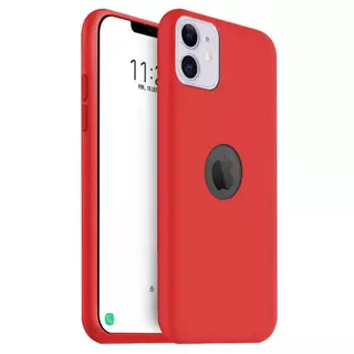 Telefontok iPhone 12 - piros pastel szilikon tok (Apple logónál kivágással)