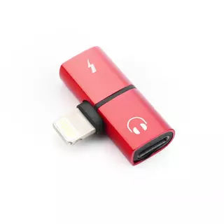 Adapter: Audio + Töltő (Lightning) adapter iPhone készülékekhez, piros