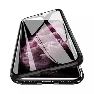 Telefontok Samsung Galaxy A32 4G / LTE - Magneto fekete, mágneses fém keretes tok, átlátszó üveg elő + hátlappal