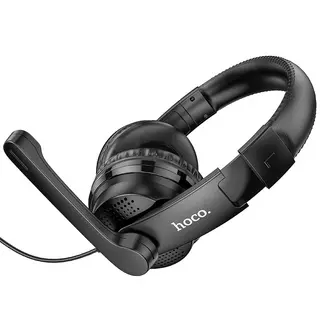 Headset: HOCO W103 - fekete fejhallgató mikrofonnal (vezetékes: audió jack+ audio jack adapter)