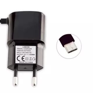 Töltő: Lumann - 1A Type-C (USB-C) hálózati töltő, fekete
