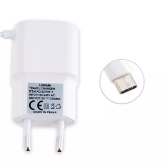 Lumann - 2A Type-C (USB-C) hálózati töltő, fehér