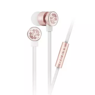 Headset: GUESS - fehér / rose gold, hangerőszabályzós stereo headset audio csatlakozóval