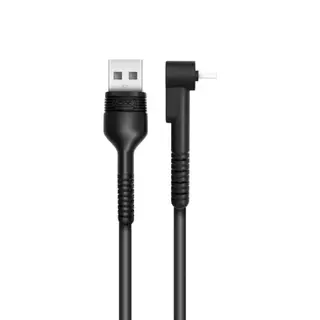 Kábel: XO-NB100 - USB / Type-C (USB-C) fekete kábel 1m (90 fokban elfordított csatlakozó véggel) 2,1A