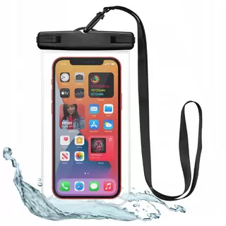 Telefontok Univerzális nyakba akasztható, fekete/átlátszó vízálló tok