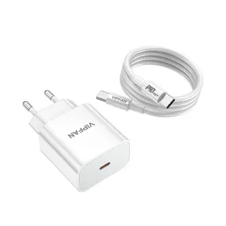 Vipfan E4S - Type-C (USB-C) hálózati töltőfej + Type-C / Type-C kábel, fehér 20W