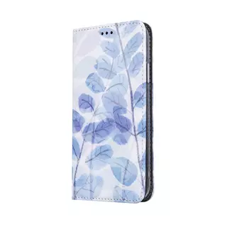 Telefontok Samsung Galaxy A20e - Smart Trendy Kék levelek3 mágneses szilikon keretes könyvtok
