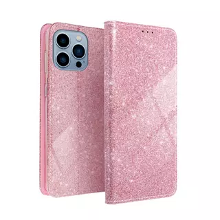 Telefontok iPhone 13 Pro Max - pink Shiny mágneses szilikon keretes könyvtok