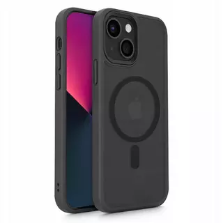 Telefontok iPhone 13 - Tech-Protect Magmat MagSafe kompatibilis áttetsző műanyag hátlap tok, fekete szilikon kerettel