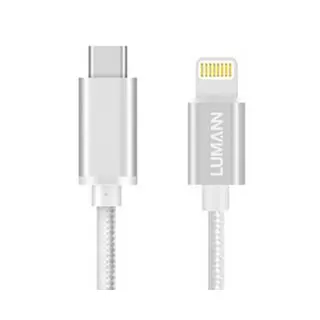 Kábel: Lumann - Type-C (USB-C) / Lightning ezüst szövet adatkábel 2m