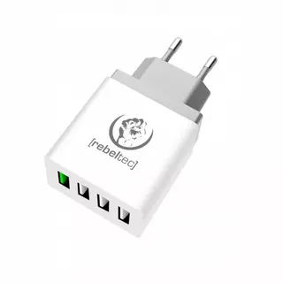 Hálózati töltő:Rebeltec QC 3.0 - 4 USB porttal, hálózati gyors töltő, fehér, 3,4A