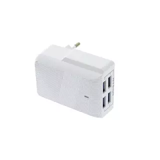 Hálózati töltő: Moxom KH-401 - 4 USB porttal, univerzális hálózati töltő, fehér, 4,4A + USB / Lightning kábel, fehér 1m
