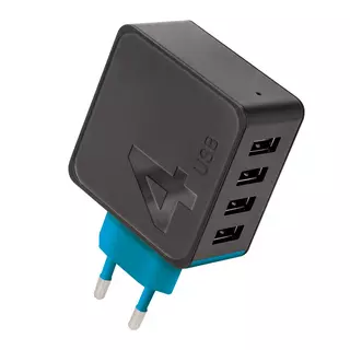 Hálózati töltő: Forever TC-04 - 4 USB porttal, univerzális hálózati töltő, fekete/kék, 4,8A
