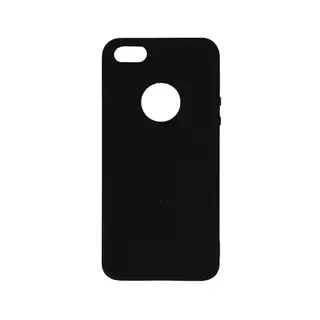 Telefontok iPhone 5/5S/SE - fekete szilikon hátlap tok (Apple logónál kivágással)