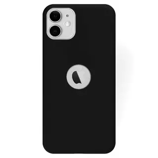 Telefontok iPhone 12 - fekete szilikon hátlap tok (Apple logónál kivágással)
