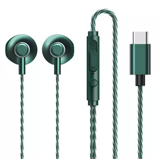 Headset: Remax RM-711a - stereo zöld headset Type-C (USB-C) csatlakozóval