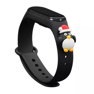 Xiaomi Mi Band 5/6 okosóra szíj - fekete szilikon, karácsonyi pingvin